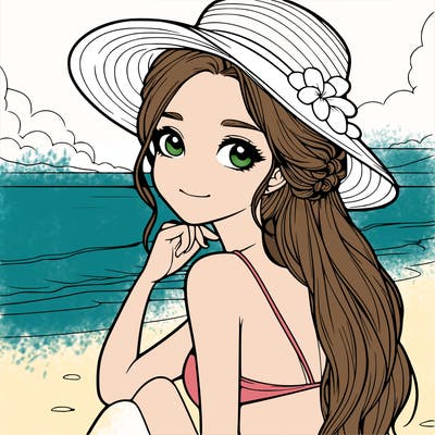 realistic girl at the beach