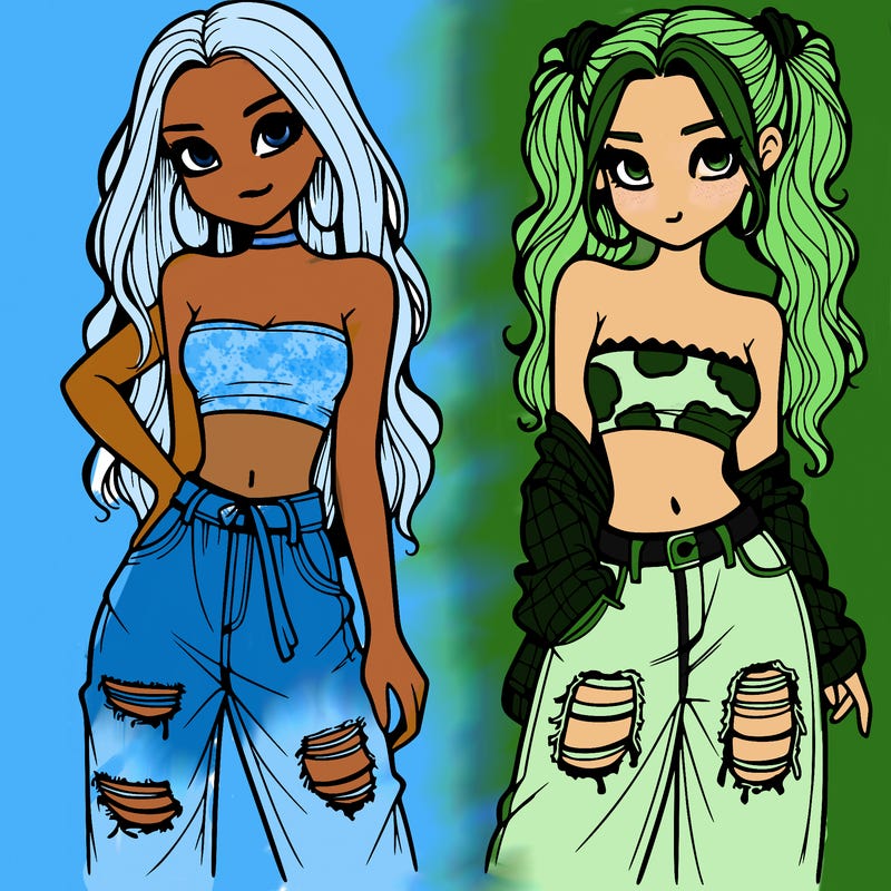 2 girls in crop tops and baggy jeans ripped