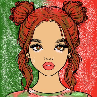 realistic girl with two buns in hair and lips