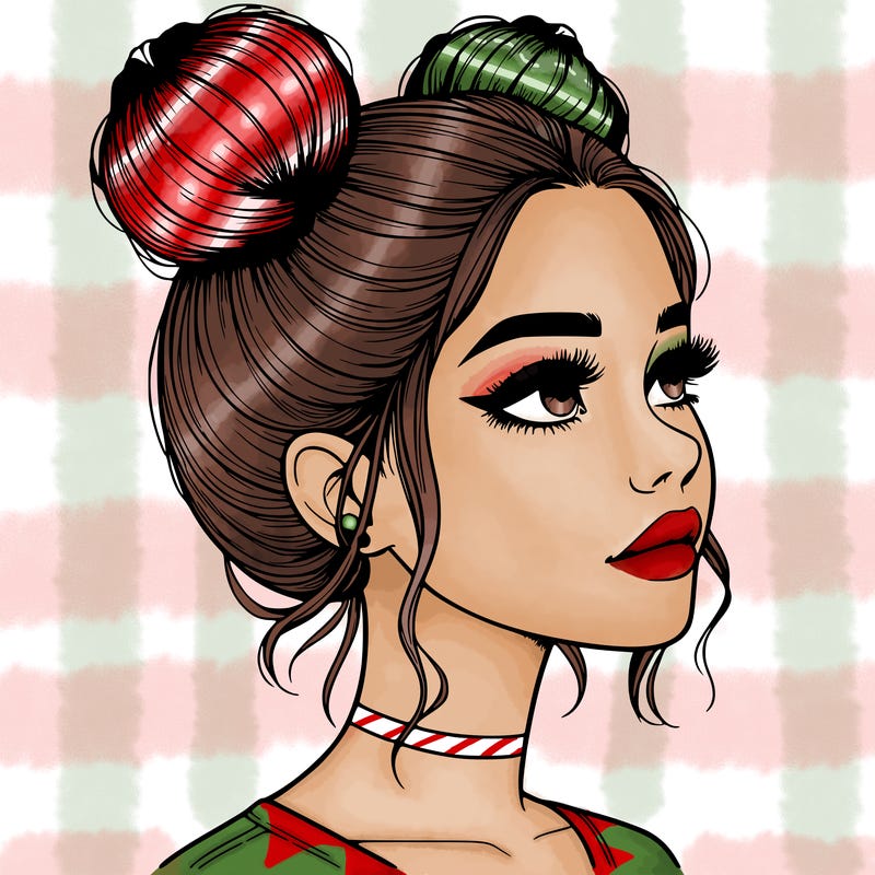realistic girl with buns on the top of her head