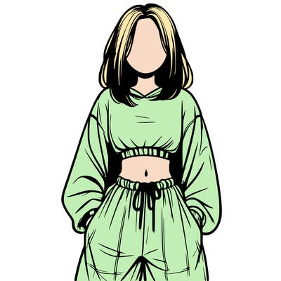 realistic girl faceless with baggy pants and a crop top