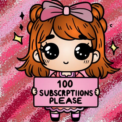 a cute girl with a hair bow and a sign in her hands that says in french *100 subscriptions please*