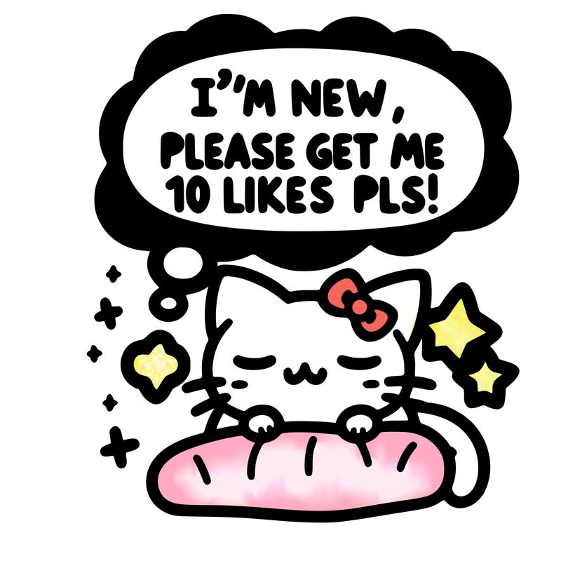 kitty taking a nap dream talking and saying "i'm new, please get me at least 10 likes pls!!"