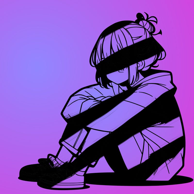 sad anime girl sitting alone