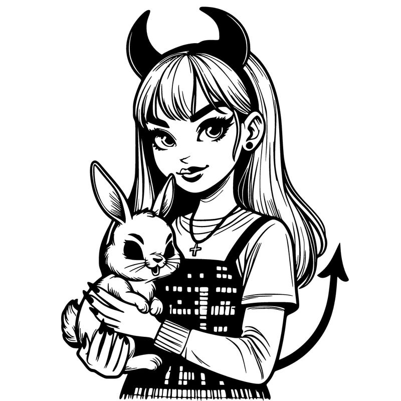 realistic devil girl holding evil bunny