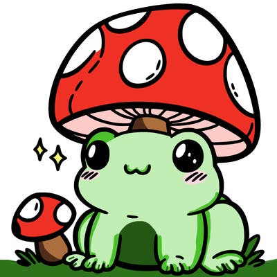 a cute frog with a mushroom hat