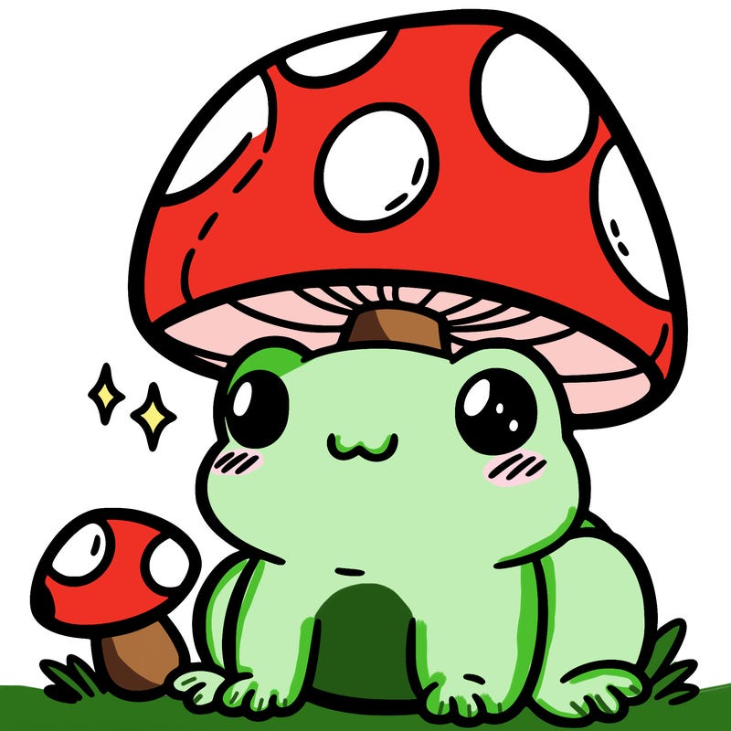 a cute frog with a mushroom hat