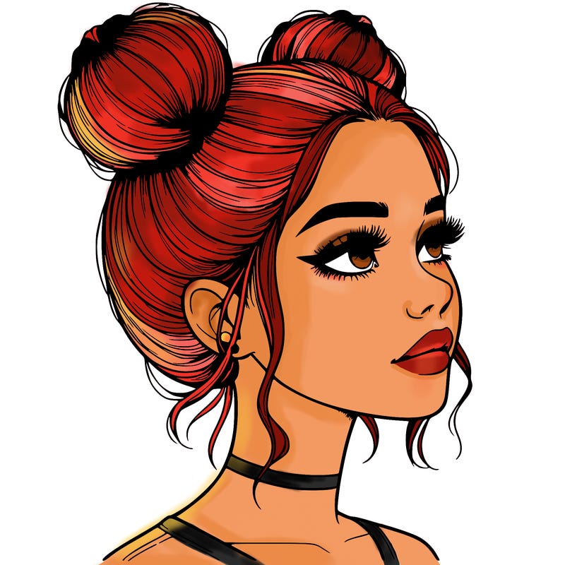 realistic girl with buns on the top of her head