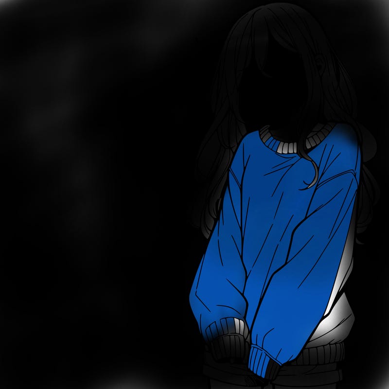 manga teen girl  in a sweater and baggy pants