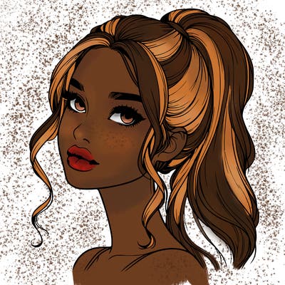 realistic girl with a ponytail on her hair and lips