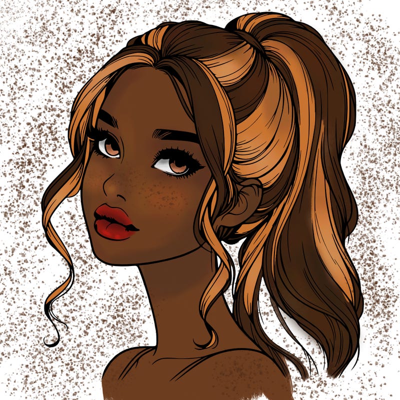 realistic girl with a ponytail on her hair and lips