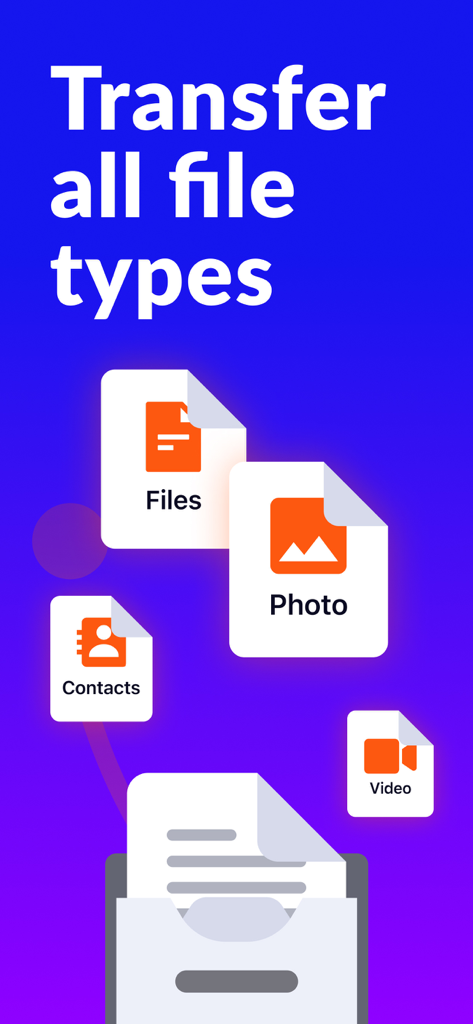 Gráfico que muestra la transferencia inalámbrica de archivos, fotos, videos y contactos