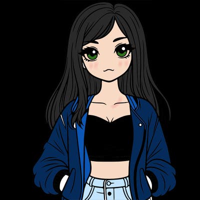 girl with long hair a crop top and a jacket