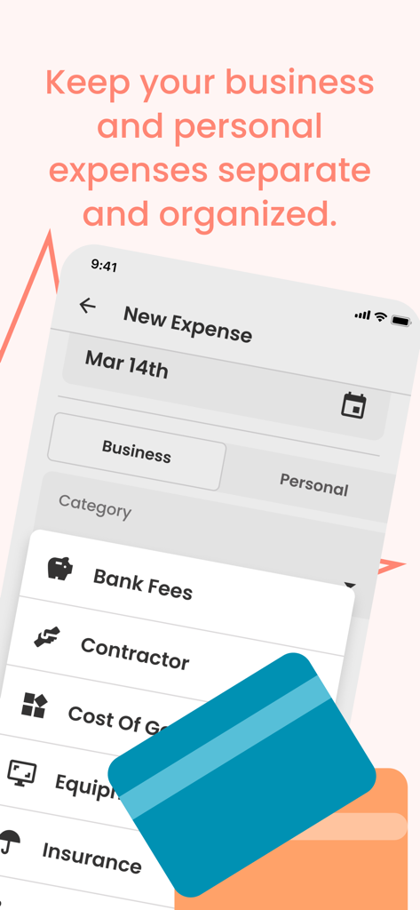 TrulySmall Business Expenses - Interface of TrulySmall app showing a New Expense screen with options to toggle between Business and Personal categories