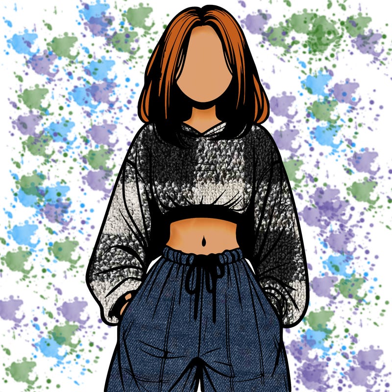 realistic girl faceless with baggy pants and a crop top