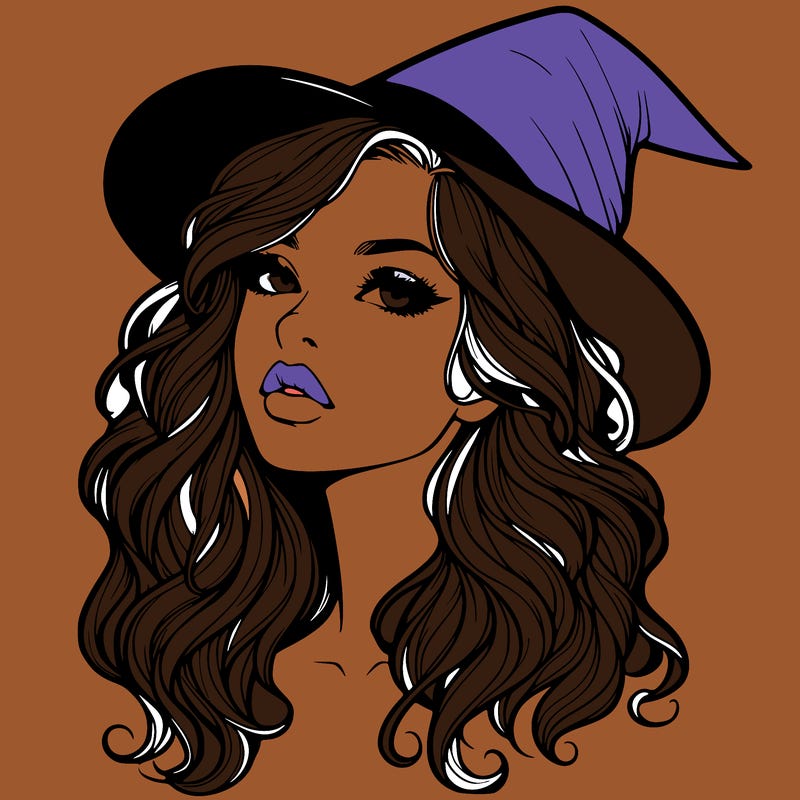 realistic witch girl with wavy hair and lips