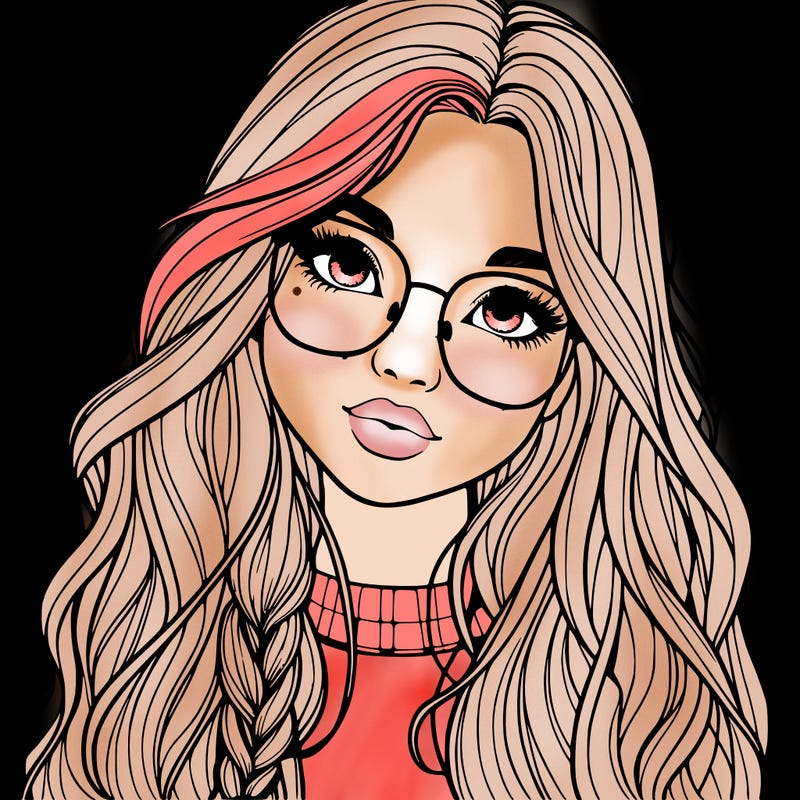 girl with long hair and freckles and glasses realistic