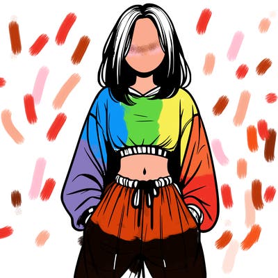 realistic girl faceless with baggy pants and a crop top
