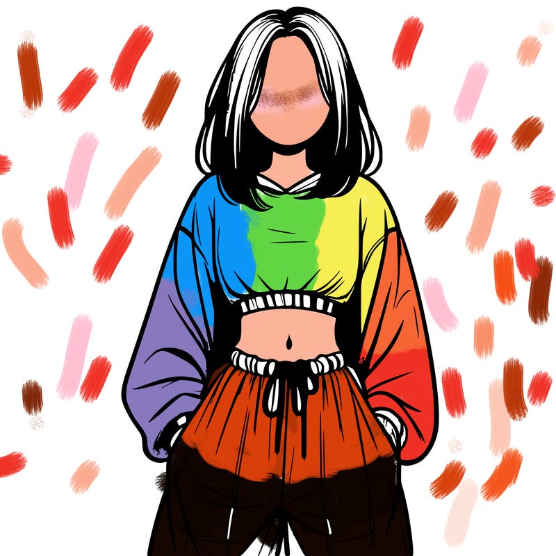 realistic girl faceless with baggy pants and a crop top