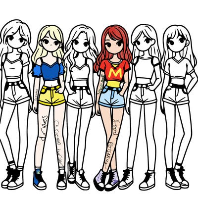 a group of girls wearing crop tops and shorts