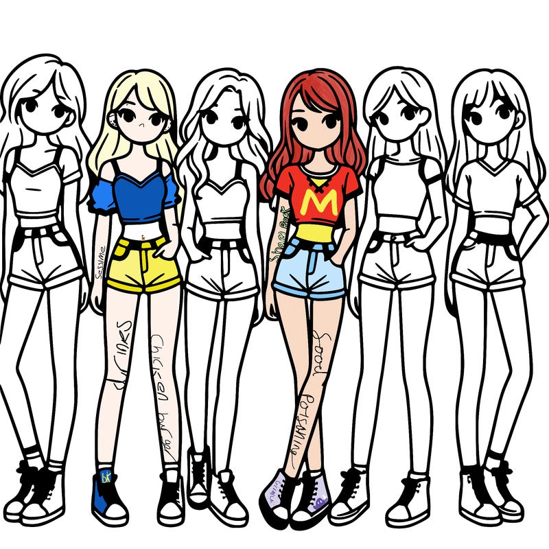 a group of girls wearing crop tops and shorts