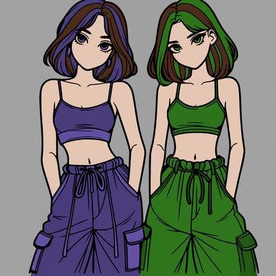 two girls with crop top with baggy pants