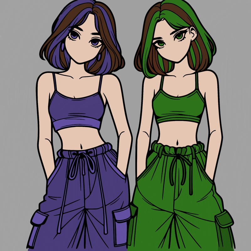 two girls with crop top with baggy pants