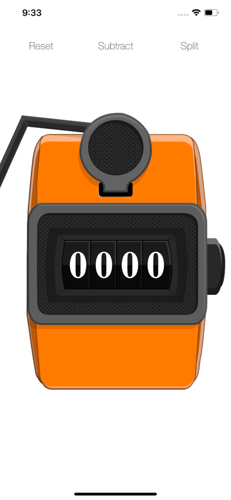 Tap Tap Counter - Digital orange mechanical tally counter interface showing a zero count