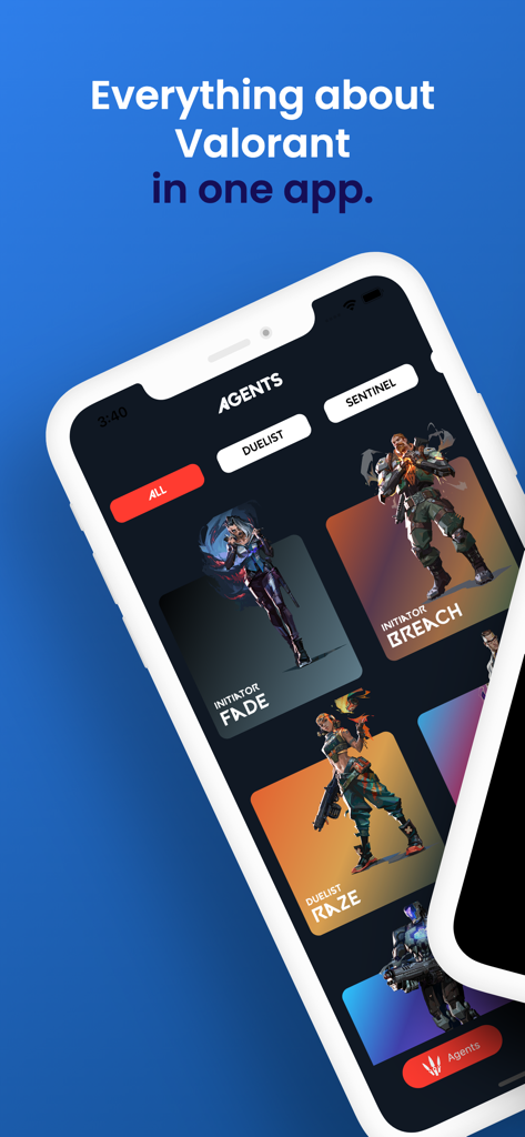 Handbook for Valorant - Handbook for Valorant mobile app interface showing agent profiles for Fade and Breach