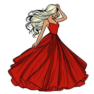 realistic woman with dress flowing in the wind