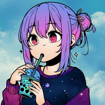 manga character drinking boba