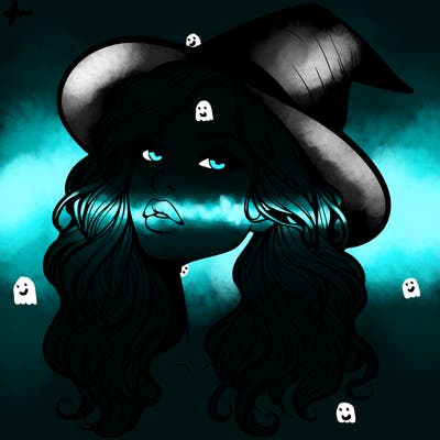 realistic witch girl with wavy hair and lips