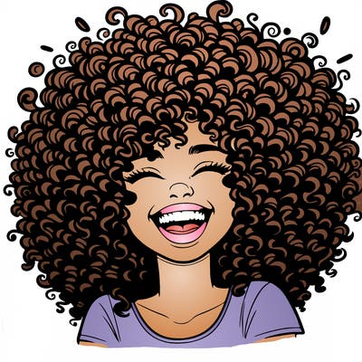 realistic girl with super curly hair laughing