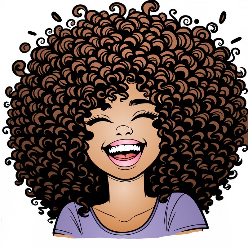 realistic girl with super curly hair laughing