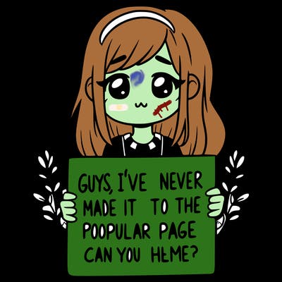 a girl holding up a sign that says, guys, i’ve never made it to the popular page, can you help me?