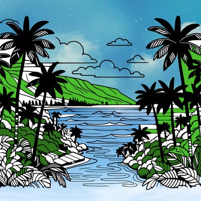 view of the ocean in hawaii lots of palm trees and beautiful view