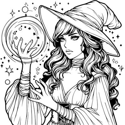 realistic women sorcerer using magic