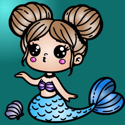 mermaid with 2 buns and a shell necklace only