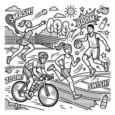 Experience the thrill of sports with a vibrant Pop Art twist in this engaging coloring page. Perfect for a relaxing weekend, it brings together dynamic action and iconic comic-book style.