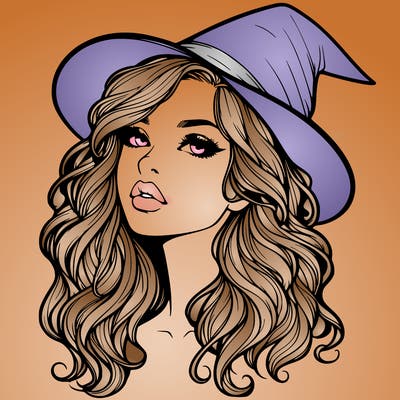 realistic witch girl with wavy hair and lips