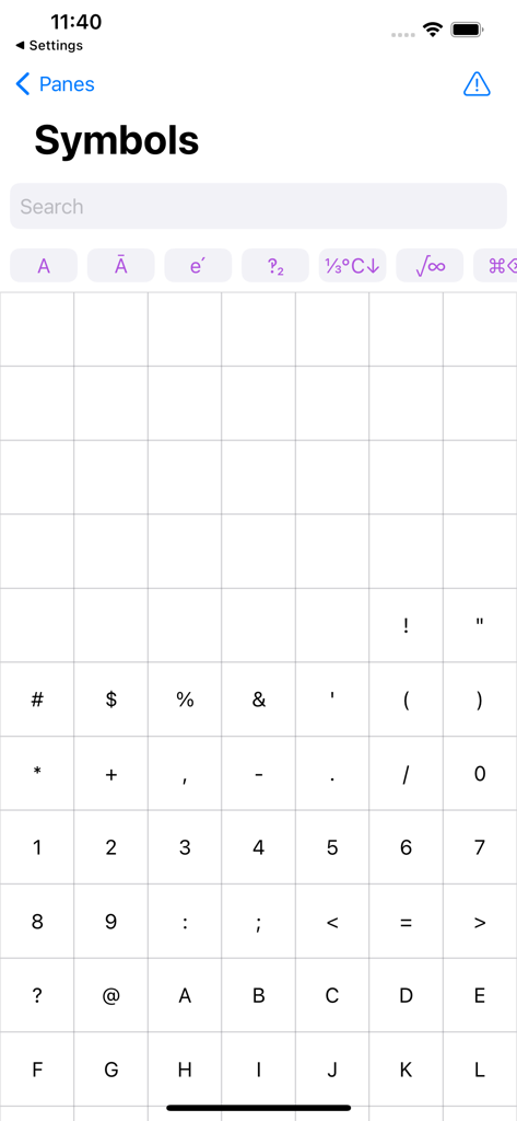 Keybuild - Keybuildアプリのインターフェース。記号キーボードレイアウトの構築のためのカスタマイズ可能なグリッドを表示。