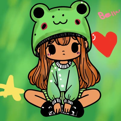 a girl wearing a frog hat and some frog socks