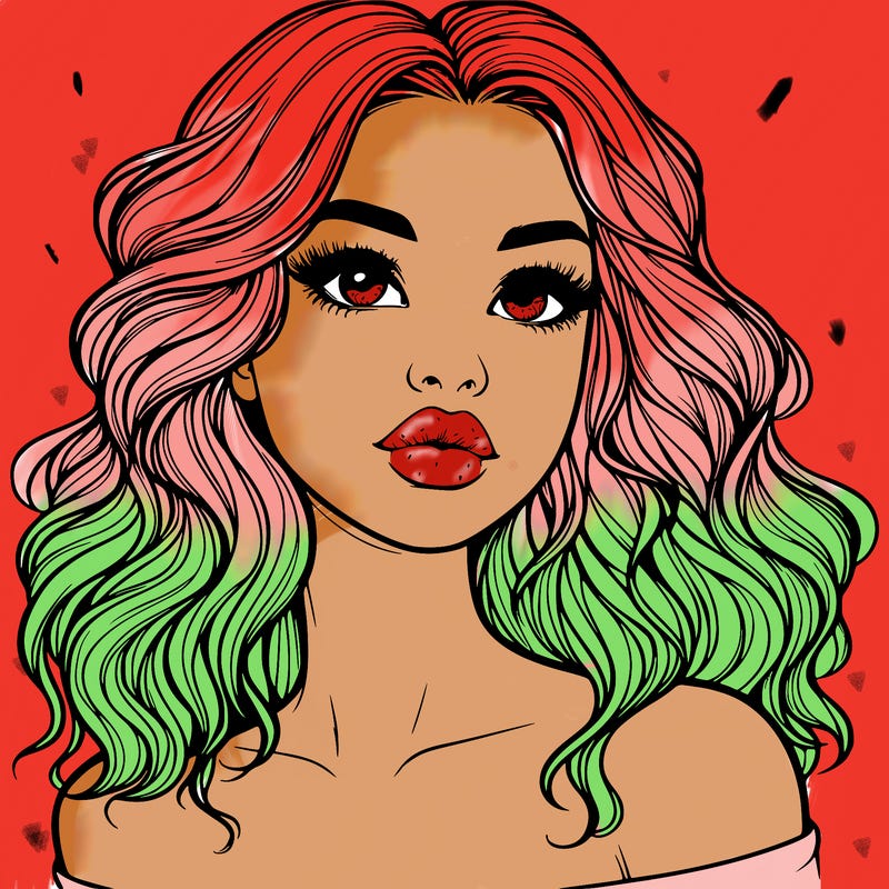 realistic girl with wavy hair and lips