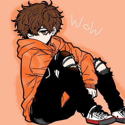 a male hoddie ripped jeans messy hair anime