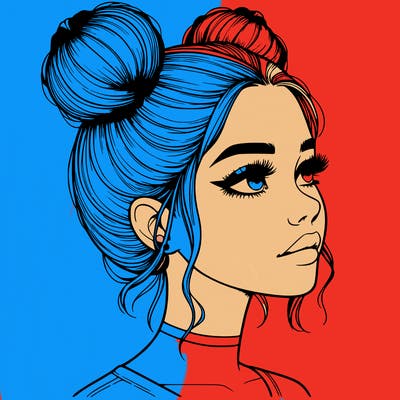 realistic girl with buns on the top of her head