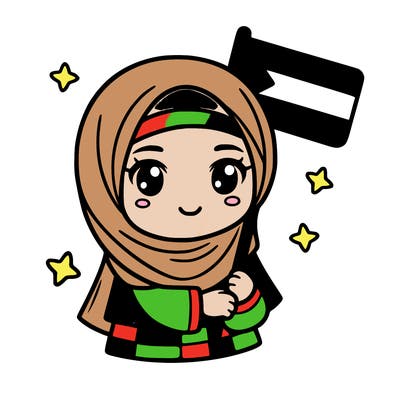 a girl wearing a hijab and holding a palestine flag