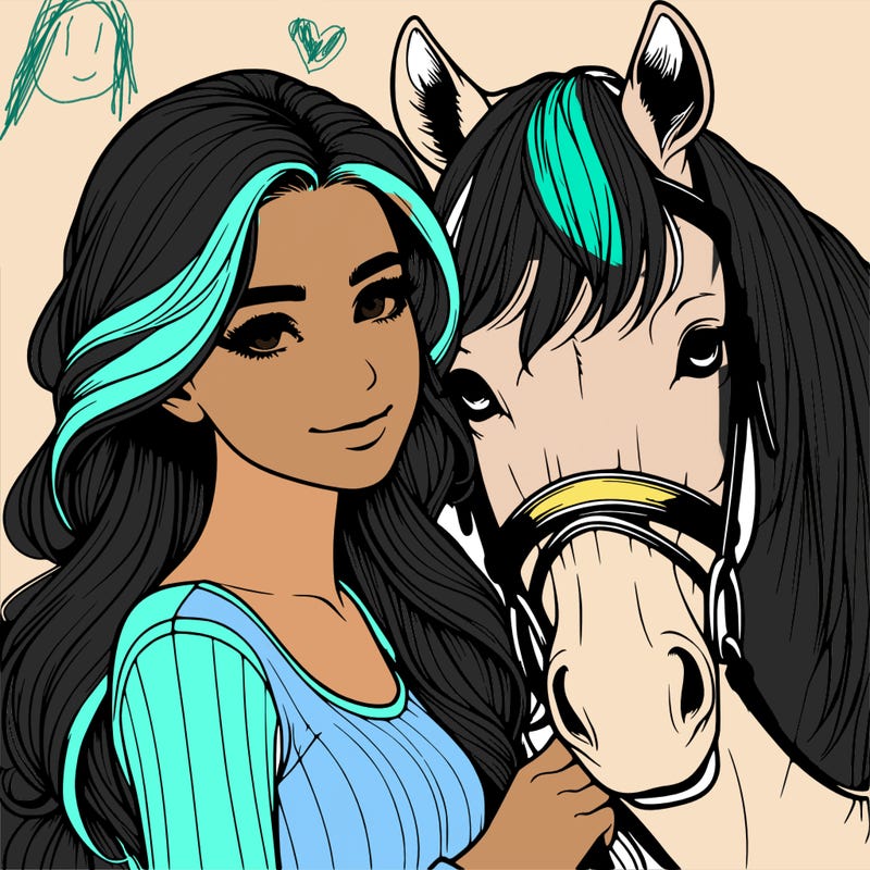 realistic girl with horse