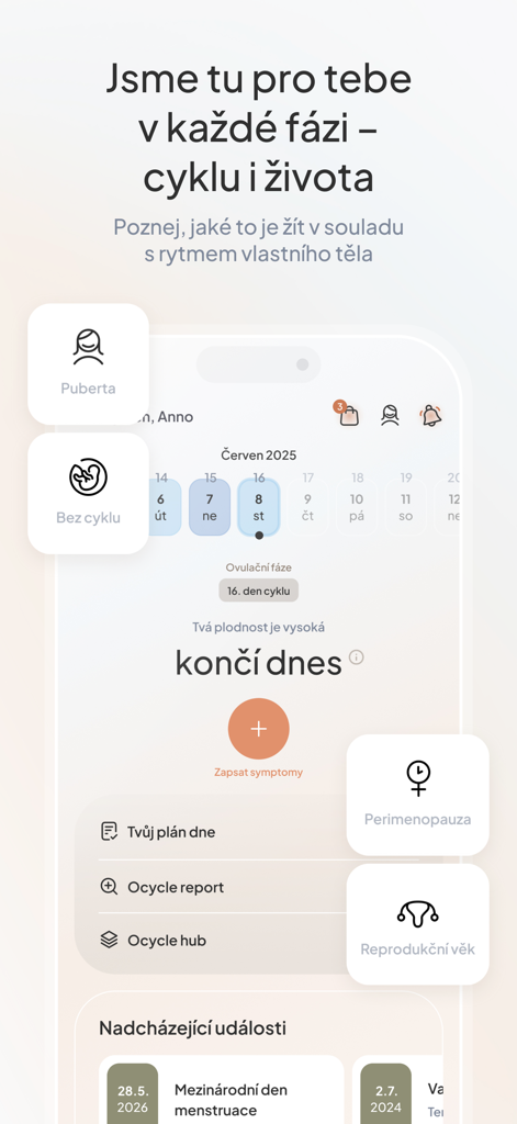 Ocycle ovulation & cycle app - Ocycle app dashboard showing menstrual cycle tracking and life stage categories