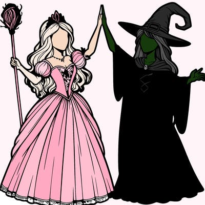 detailed realistic split of a princess and a witch