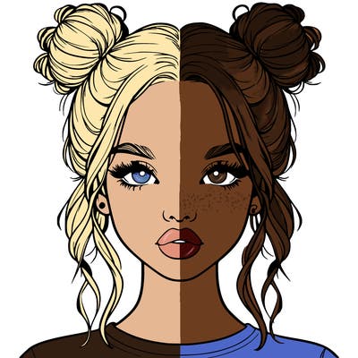 realistic girl with two buns in hair and lips